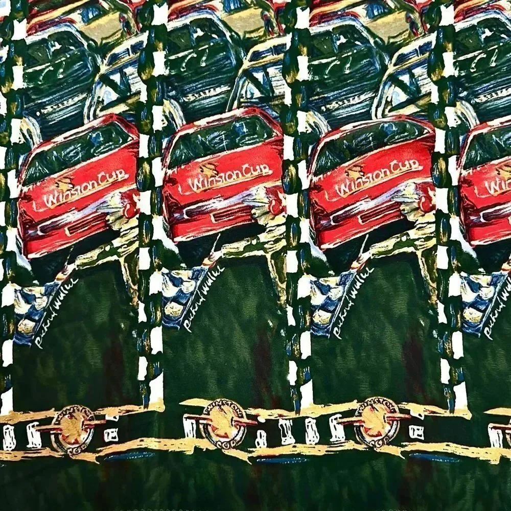 Vintage Silk Scarf Richard Wallich NASCAR Winston Cup Green Multicolor